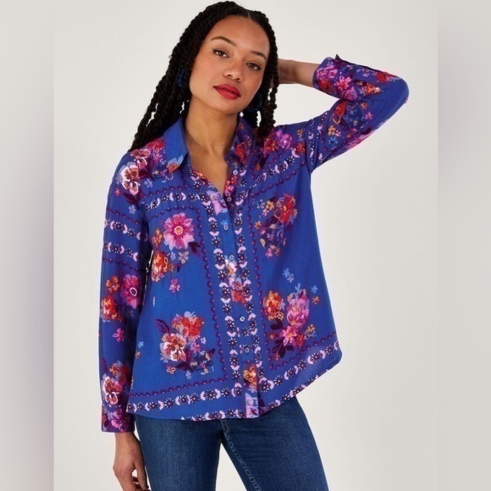 MONSOON LONDON L Alina Beaded Top in Lenzing™ Ecovero™ Blue